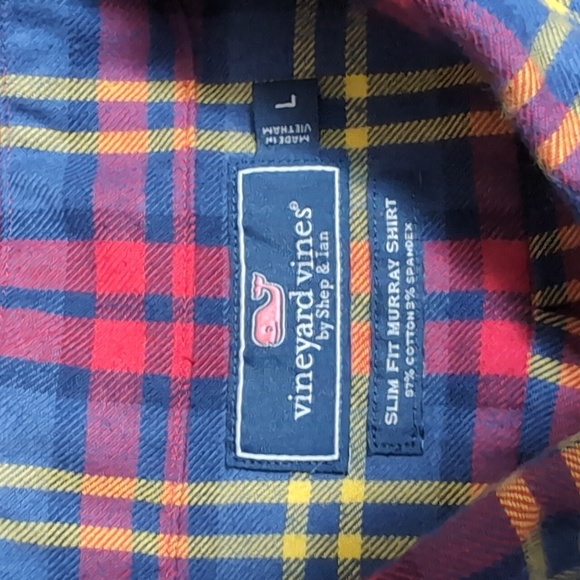 Vineyard Vines Murray Plaid Flannel Shirt Size Large Slim Fit in Blue / Red - Picture 2 of 6
